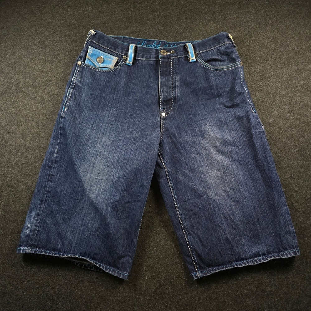 Coogi Limited Edition Blue Denim Embroidered Leather Trim Jorts Y2K Men's 38